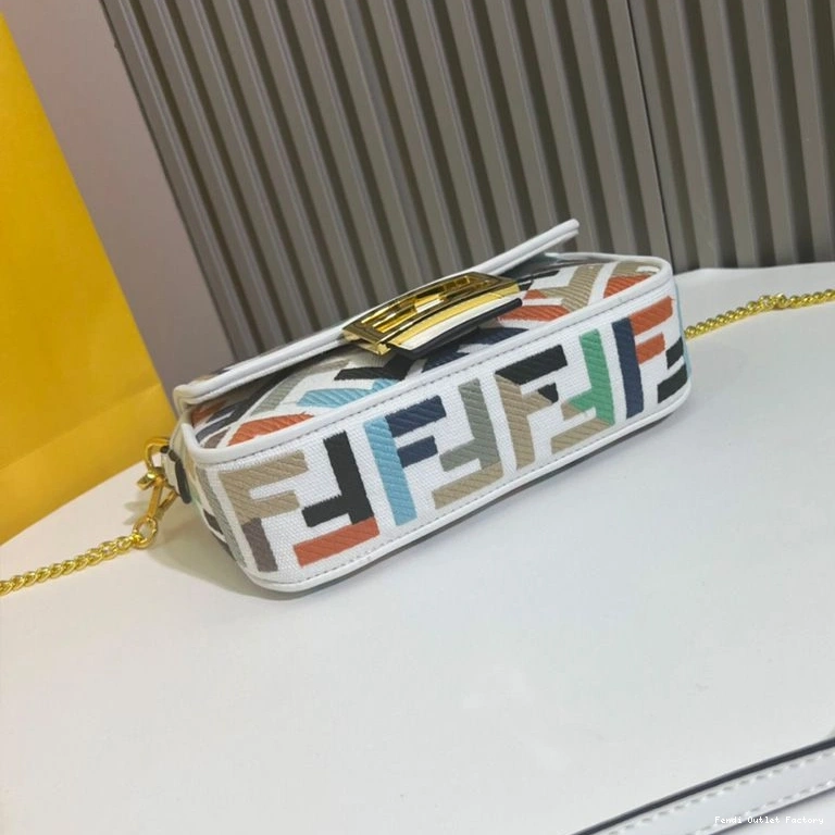 Cheap HOT White Bag In Baguette Motif Canvas Mini FF Multi Fendi 0725